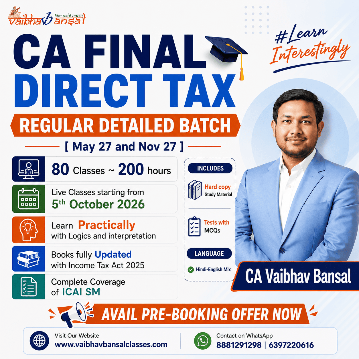 CA Final Direct Tax Regular Batch May 2027 November 2027